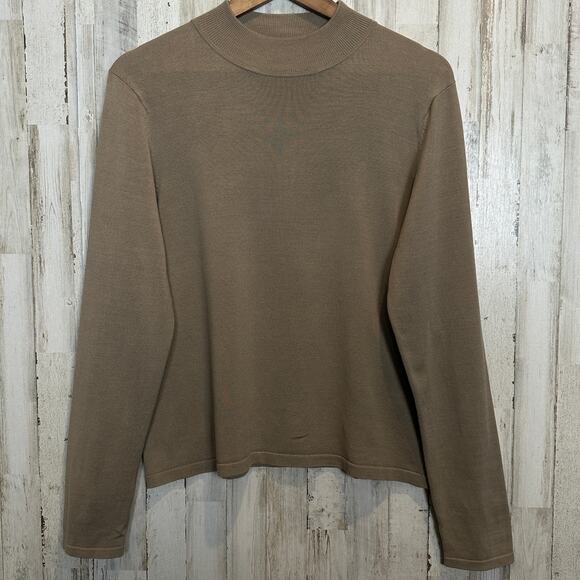 Pendleton Silk Nylon Mock Neck Top Sweater Large Tan Quiet Luxury Minimalist EUC - Picture 1 of 9